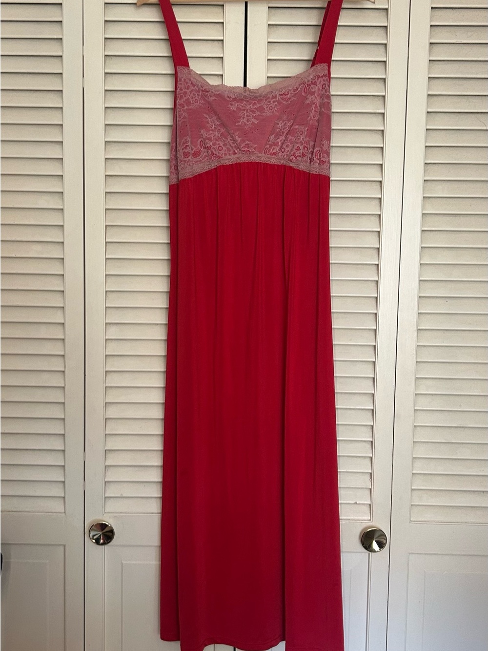 Vintage 90s Jones New York Red Lace Bust Maxi Slip Dress L